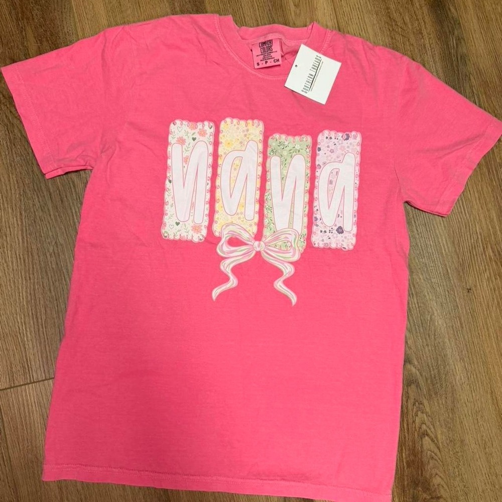 Southern Threads Coquette Bow Floral "Nana" Graphic Tee Comfort Colors‎ NWT S